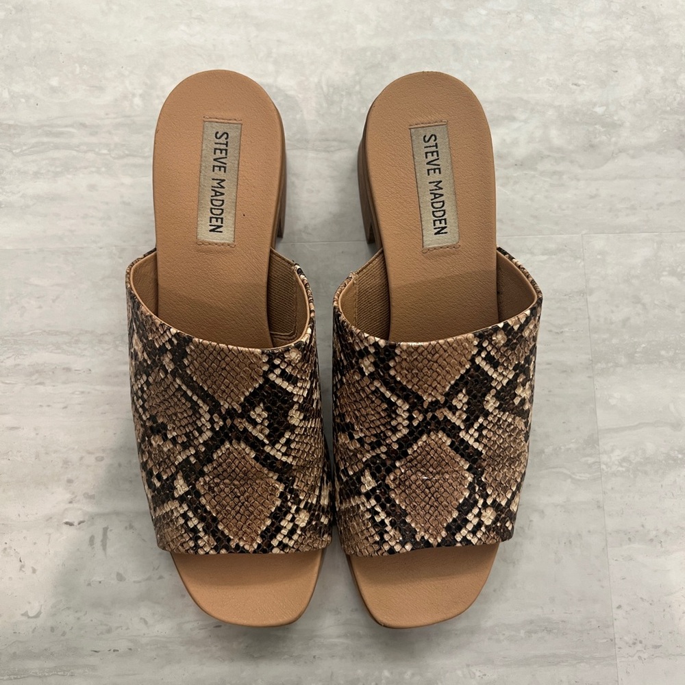 Steve Madden Brown Snakeskin Mules